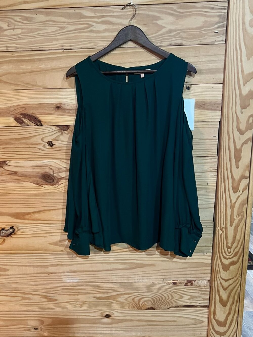 Women's Gibson & Latimer Dark Green Batwing Off Cold Shoulder Boho Top Blouse XL
